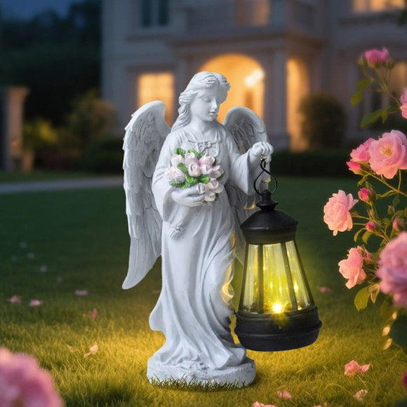 Solar - Powered Angel Lantern Outdoor Light, Resin Waterproof Garden Decorative Light, Walkway and Lawn Mood Light, Garden Statue Ornament for Ambiance - RnR Galore