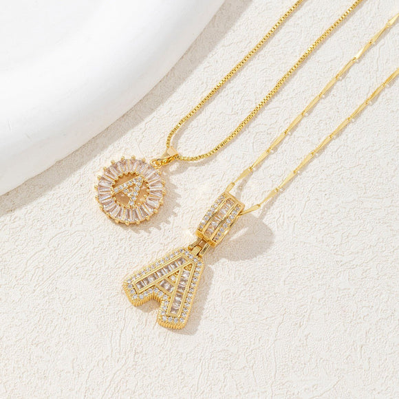 Sparkling Cubic Zirconia Initial Letter Necklace Set - Gold Plated Two - Piece Design(A) - RnR Galore