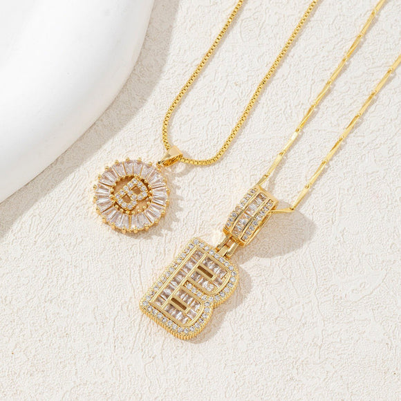 Sparkling Cubic Zirconia Initial Letter Necklace Set - Gold Plated Two - Piece Design(B) - RnR Galore
