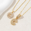 Sparkling Cubic Zirconia Initial Letter Necklace Set - Gold Plated Two - Piece Design(C) - RnR Galore