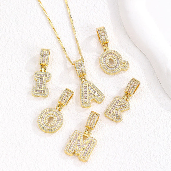 Sparkling Cubic Zirconia Initial Letter Necklace Set - Gold Plated Two - Piece Design(C) - RnR Galore