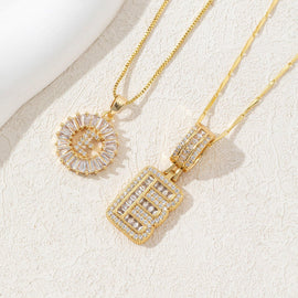 Sparkling Cubic Zirconia Initial Letter Necklace Set - Gold Plated Two - Piece Design(E) - RnR Galore
