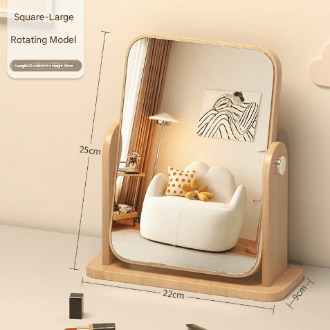 Square Rotating Mirror Tabletop Makeup Mirror - Large Wooden Swivel Vanity Mirror for Desk - RnR Galore