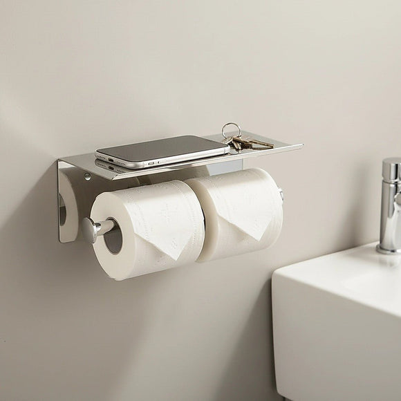 Stainless Steel Double Toilet Paper Holder Towel Roll Tissue Rack Storage Shelf - RnR Galore
