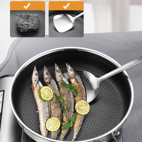 Stainless Steel Frying Pan Non - Stick Cooking Frypan Cookware 30cm Honeycomb Single Sided without lid - RnR Galore