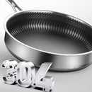 Stainless Steel Frying Pan Non - Stick Cooking Frypan Cookware 32cm Honeycomb Double Sided - RnR Galore