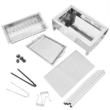 Stainless Steel Portable Outdoor BBQ Barbecue Grill Set Charcoal Kebab Picnic Camping Sets Medium - RnR Galore
