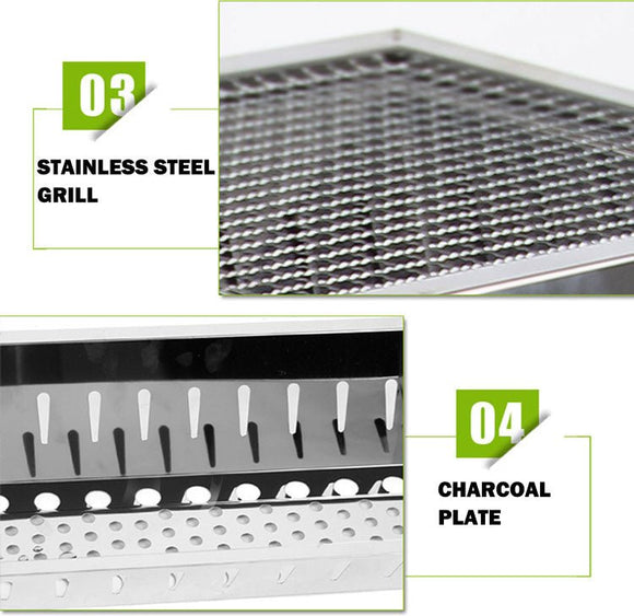 Stainless Steel Portable Outdoor BBQ Barbecue Grill Set Charcoal Kebab Picnic Camping Sets Medium - RnR Galore
