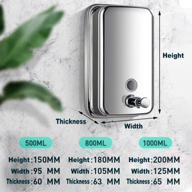 Stainless Steel Wall Mounted Soap Dispenser Hotel Bathroom Sanitizer Bottle - 500ML - RnR Galore