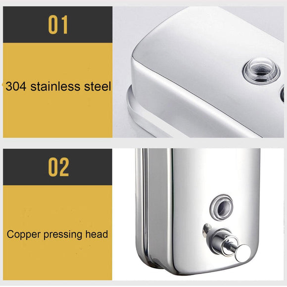 Stainless Steel Wall Mounted Soap Dispenser Hotel Bathroom Sanitizer Bottle - 500ML - RnR Galore