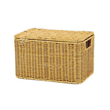 Storage Box Bedroom Organizer Faux Rattan Woven Basket with Lid Home - RnR Galore