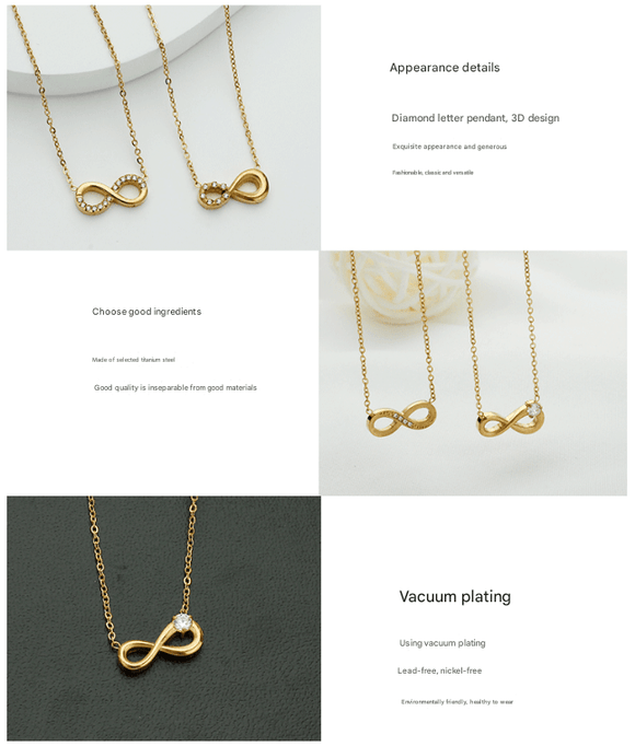 Style 2 Gold Infinity Necklace for Women - Dainty Titanium Steel Pendant with Sparkling Cubic Zirconia - RnR Galore
