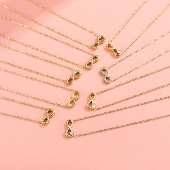 Style 4 Gold Infinity Necklace for Women - Dainty Titanium Steel Pendant with Sparkling Cubic Zirconia - RnR Galore