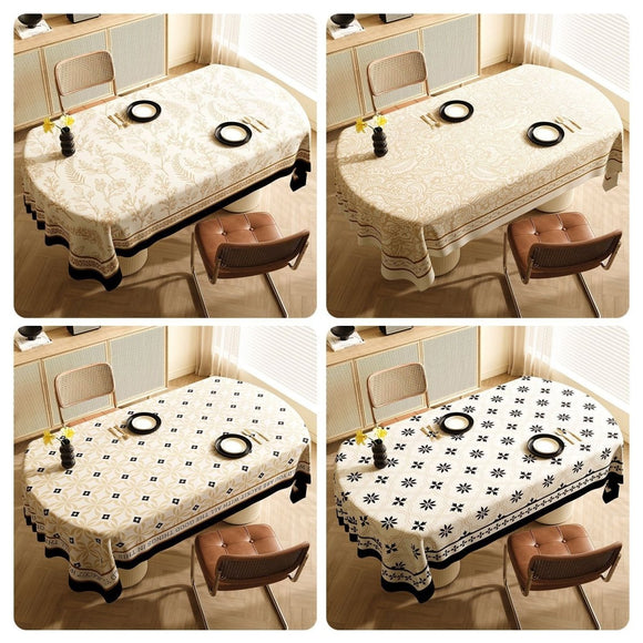 Style A Black and Beige Premium PVC Tablecloth - Oil & Water Resistant Table Cover for Dining Tables (120 x 180 cm) - RnR Galore