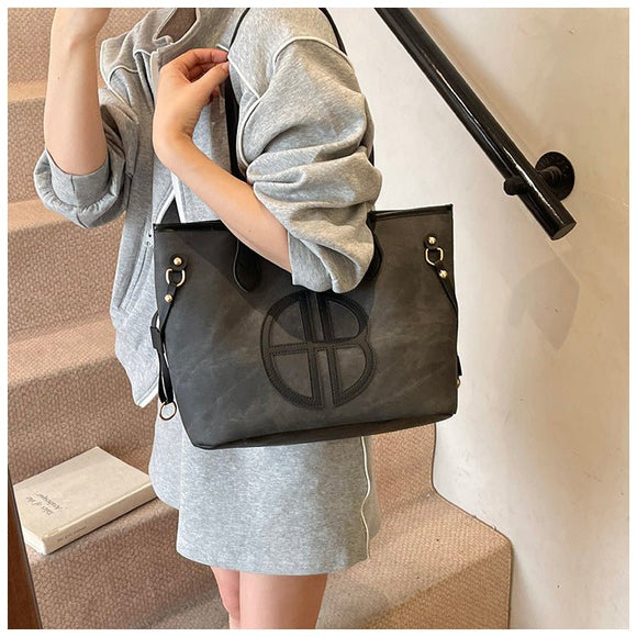 Stylish Large Capacity Tote Bag with PU Leather Trim & Logo Detail(Blue and Brown) - RnR Galore