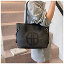Stylish Large Capacity Tote Bag with PU Leather Trim & Logo Detail(Blue with black) - RnR Galore