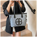 Stylish Large Capacity Tote Bag with PU Leather Trim & Logo Detail(Blue with Silver) - RnR Galore