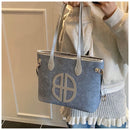 Stylish Large Capacity Tote Bag with PU Leather Trim & Logo Detail(Blue with Silver) - RnR Galore