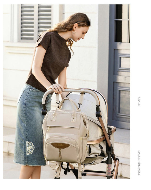 Stylish Mom Backpack with Insulated Bottle Pocket – Multi - Compartment Diaper Bag, Anti - Theft Phone Pocket, Large Capacity Baby Organizer, Travel Backpack for Moms (Apricot) - RnR Galore