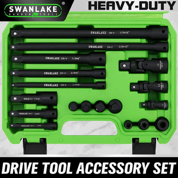 SWANLAKE 18Pcs Drive Tool Accessory Set Extension Bars Impact Universal Joint - RnR Galore