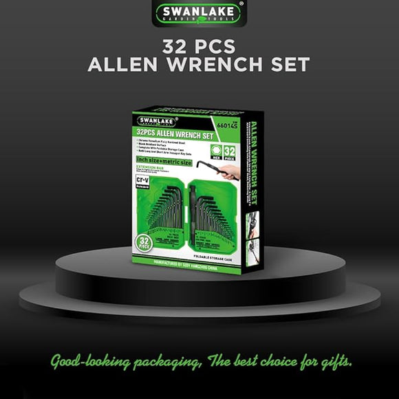 SWANLAKE 32PCS Hex Key Set, Allen Wrench Set Inch/Metric MM(0.7mm - 10mm) SAE(0.028" - 3/8) - RnR Galore