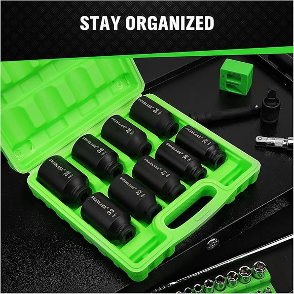 SWANLAKE 9 - Piece 1/2" Drive Jumbo Impact Socket Set, Metric 29mm - 38mm Large Socksts Spindle Axle Nut Impact Socket, CR - V Black - RnR Galore