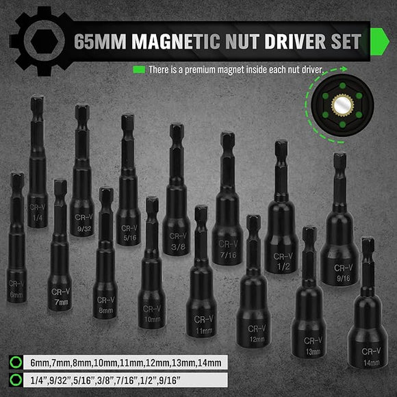 SWANLAKE SWANLAKE 39PCS Magnetic Hex Nut Driver Master Kit,1/4" Quick - Change Hex Shank, SAE & Metric Power Nuts Driver Drill Bit Tools Set,Cr - V Steel - RnR Galore