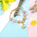 Sweet Style Crystal Rhinestone Gold Star Moon Pendant Cute Pink Bead Bracelet(18cm) - RnR Galore