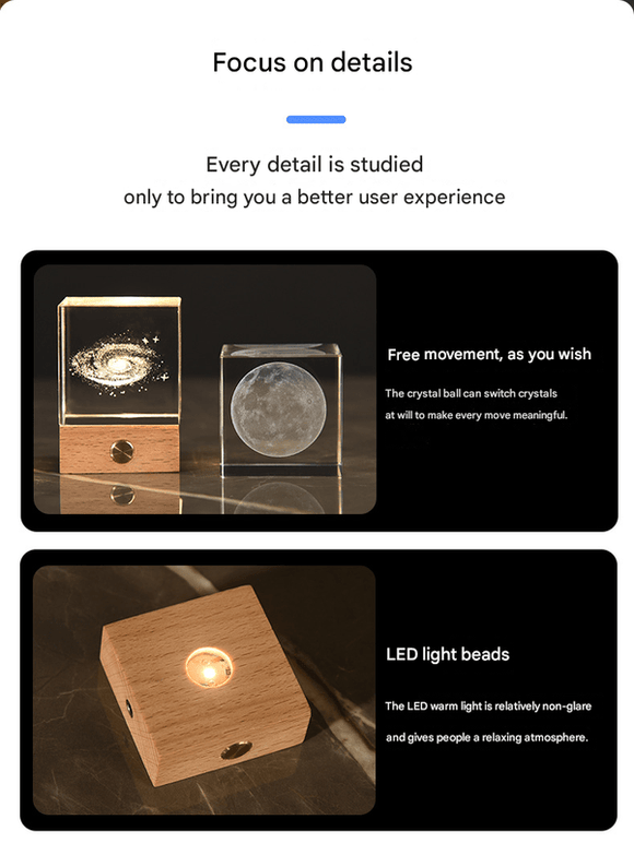 The Big Dipper Luminous 3D Crystal Cube Night Light - Laser Engraved Artwork with Solid Wood Base - RnR Galore