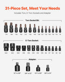 Torx Bit Socket and External Torx Socket Set 31 - Piece T8 - T70 and E4 - E24 Steel - RnR Galore
