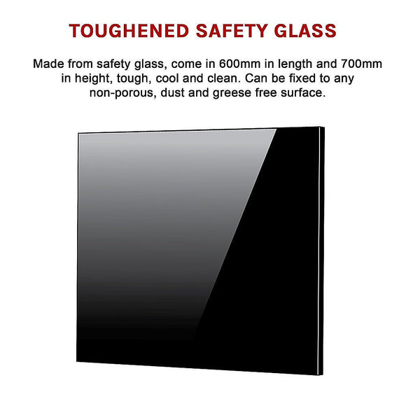 Toughened 60cm x 70cm Black Glass Kitchen Splashback - RnR Galore