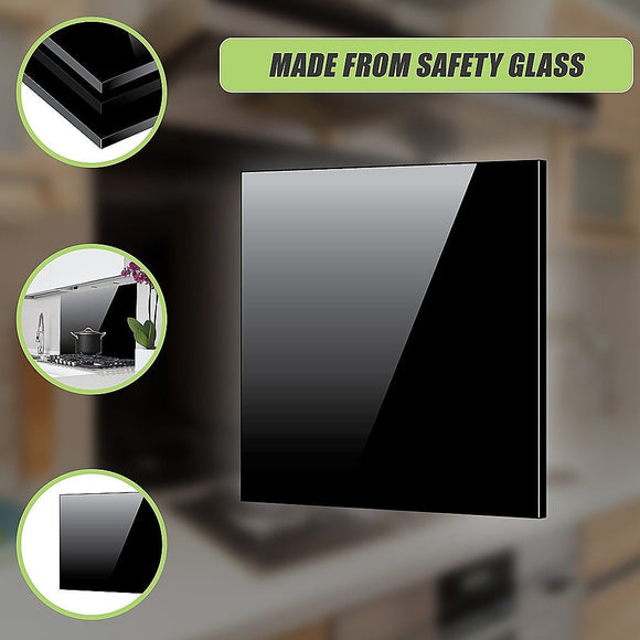 Toughened 60cm x 75cm Black Glass Kitchen Splashback - RnR Galore