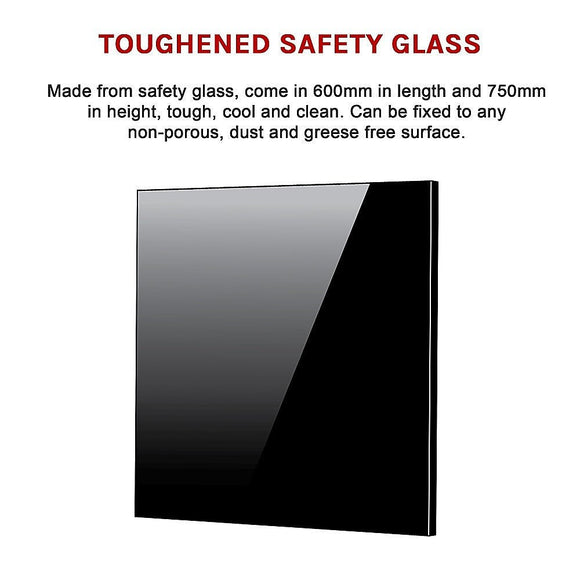 Toughened 60cm x 75cm Black Glass Kitchen Splashback - RnR Galore
