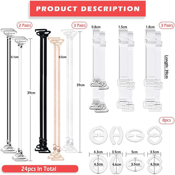 Transparent Bra Straps 24pcs Adjustable Non - slip Replacement Straps with Clips Compatible with Various Bras - RnR Galore