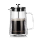 Transparent Elegant Ribbed Double Wall Glass French Press - 1000ml Heat Resistant Coffee and Tea Maker with Stainless Steel Filter - RnR Galore