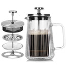 Transparent Elegant Ribbed Double Wall Glass French Press - 1000ml Heat Resistant Coffee and Tea Maker with Stainless Steel Filter - RnR Galore