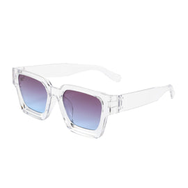 Transparent frame with grayish blue patches Classic Square Frame Sunglasses - Unisex UV400 Protection, Lightweight & Face - Slimming Design - High Definition Vision Eyewear - RnR Galore