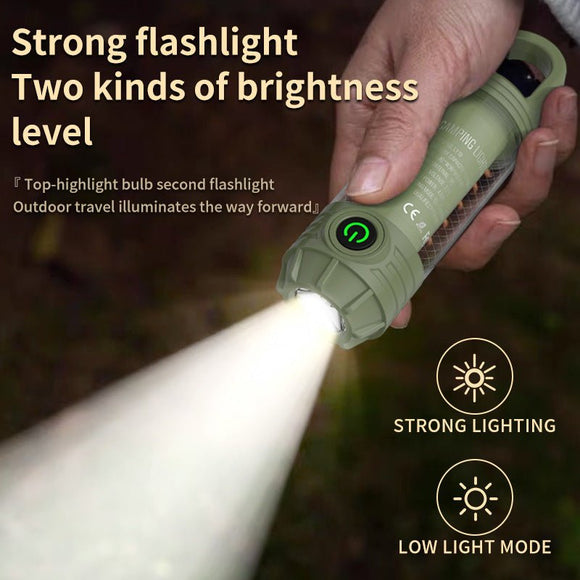 Tri - Color Portable Camping Lantern & Flashlight - Rechargeable, 360°Ambient Light & Hook Design(Khaki) - RnR Galore
