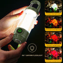 Tri - Color Portable Camping Lantern & Flashlight - Rechargeable, 360°Ambient Light & Hook Design(Khaki) - RnR Galore