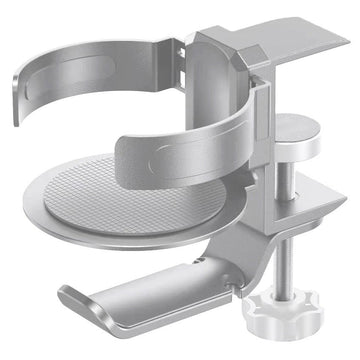 Two desktop clip - on cup holders and headphone hanger - adjustable, non - slip silicone, maximum load 15KG(silver) - RnR Galore