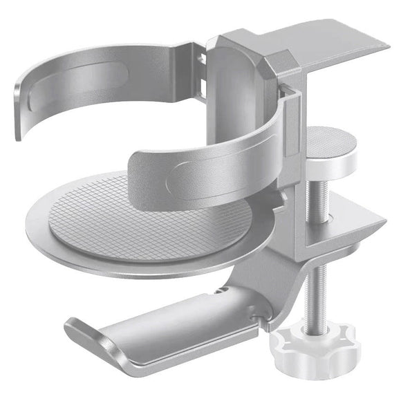 Two desktop clip - on cup holders and headphone hanger - adjustable, non - slip silicone, maximum load 15KG(silver) - RnR Galore