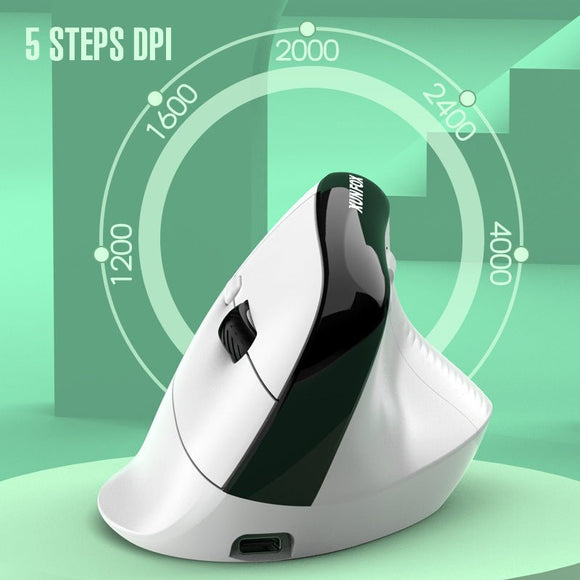 Two Ergonomic Vertical Wireless Mouse - Dual Mode (2.4G & Bluetooth), 5 Adjustable DPI, Silent Clicks, Rechargeable(white) - RnR Galore