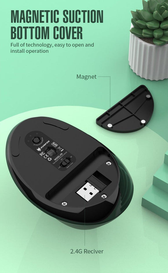 Two Ergonomic Vertical Wireless Mouse - Dual Mode (2.4G & Bluetooth), 5 Adjustable DPI, Silent Clicks, Rechargeable(white) - RnR Galore