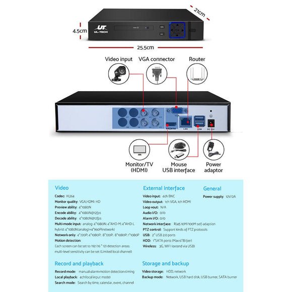 UL - tech CCTV Security System 4CH DVR 4 Cameras 1TB Hard Drive - RnR Galore