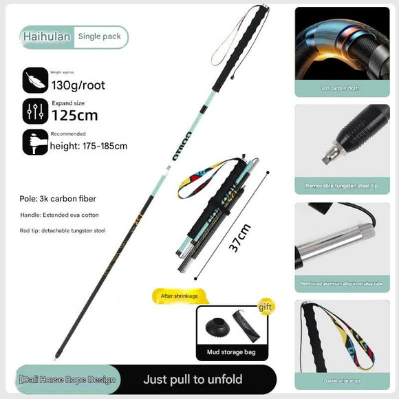 Ultralight Carbon Fiber Foldable Trail Running & Hiking Pole(blue Recommended height range 175 - 185cm) - RnR Galore