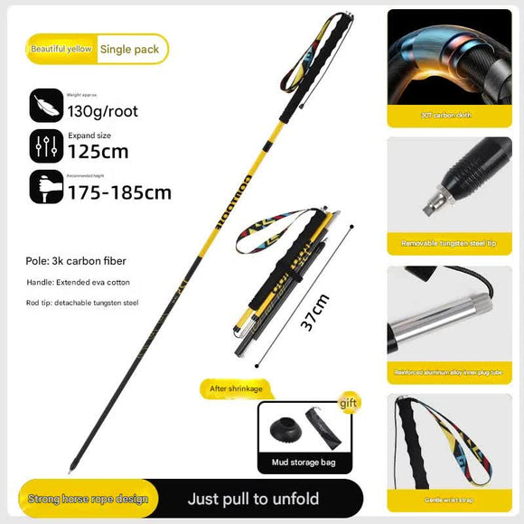 Ultralight Carbon Fiber Foldable Trail Running & Hiking Pole(yellow Recommended height range 175 - 185cm) - RnR Galore