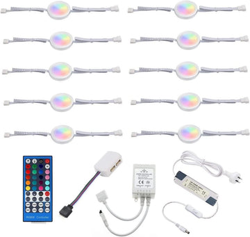 Under Counter LED Light Kit, RGBW Under Cabinet Lighting, 10 Packs Colored Cabinet Lights with Wireless 40 - Key IR Dimmable Remote Control (10 Lights) - RnR Galore