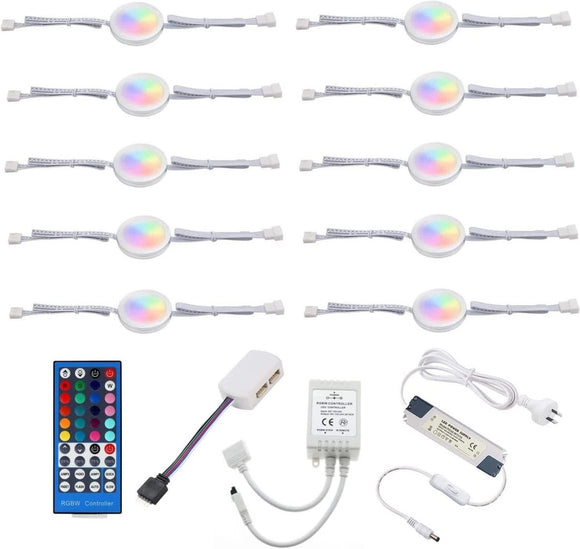 Under Counter LED Light Kit, RGBWW Under Cabinet Lighting, 10 Packs Colored Cabinet Lights with Wireless 40 - Key IR Dimmable Remote Control (10 Lights) - RnR Galore