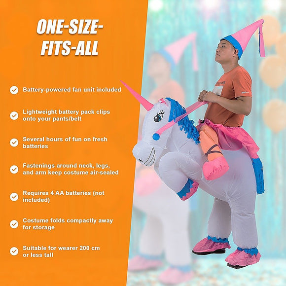 UNICORN Fancy Dress Inflatable Suit - Fan Operated Costume - RnR Galore