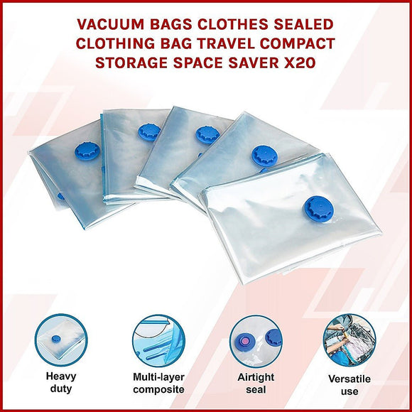 Vacuum Bags Clothes Sealed Clothing Bag Travel Compact Storage Space Saver x20 - RnR Galore